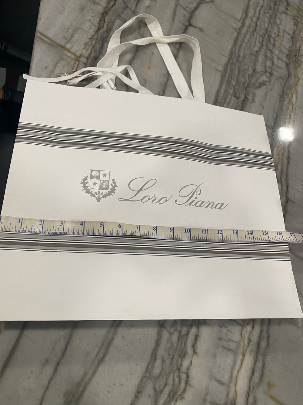 Loro Piana White and Gray Striped Tote Shopping Bag